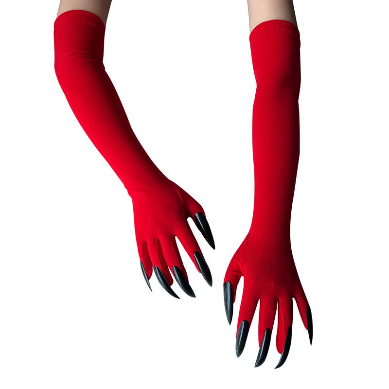 Women's Black Devil Claw Long Nail Gloves with Elastic Finger Design, Halloween Party Role Playing Costume Accessories
