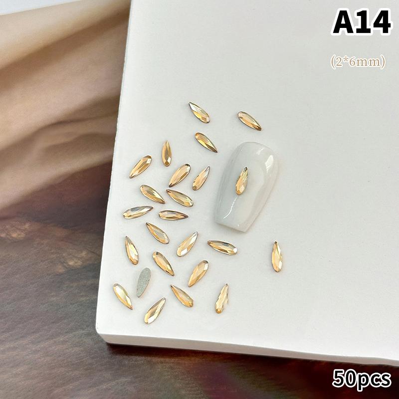 

50 шт. Стразы для дизайна ногтей цвета шампанского 1-6 мм с плоской задней поверхностью, стеклянные кристаллы, горячая фиксация, алмазные украшения для ногтей, разные размеры A14