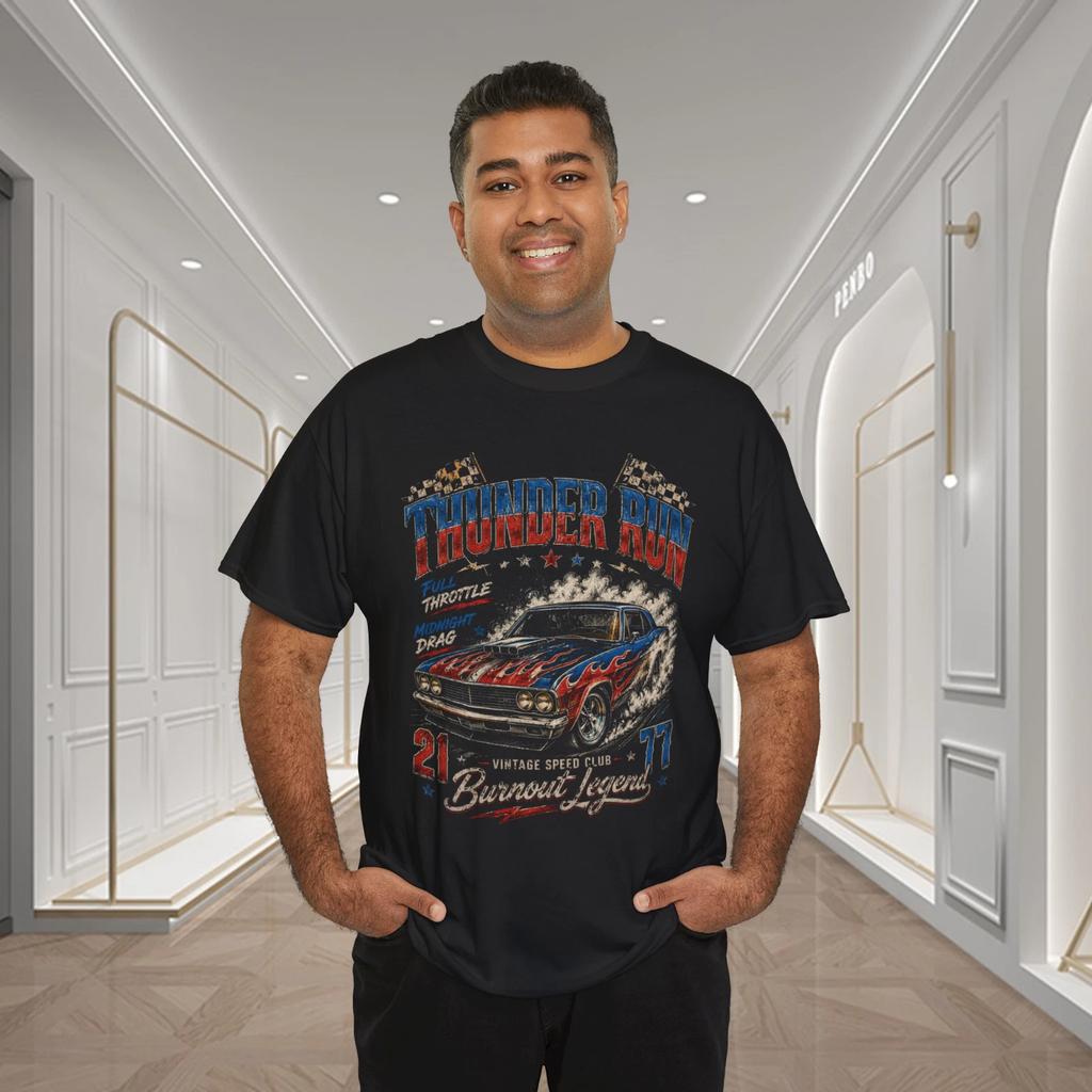 Thunder Run Muscle Car Burnout Racing Vintage Graphic T-Shirt