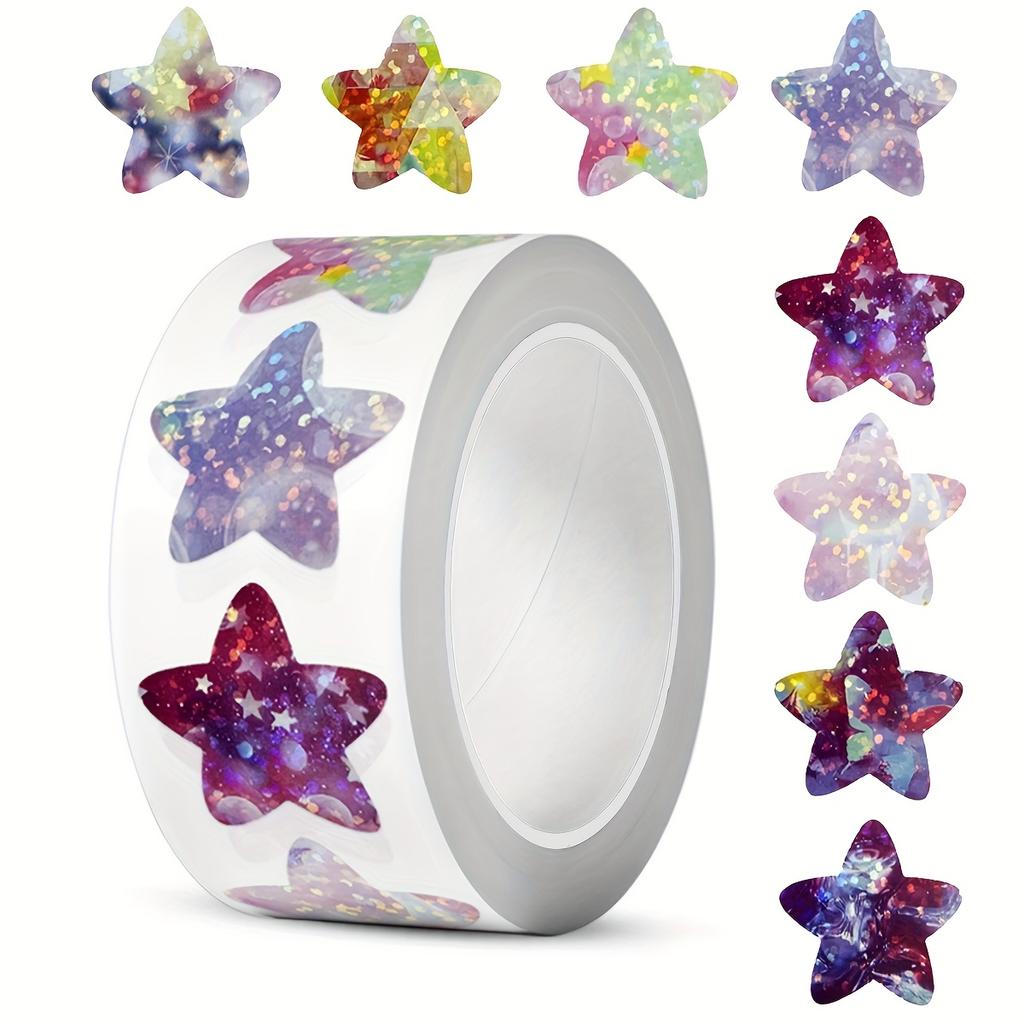 500pcs Shiny Aluminum Foil Star Emoticon Stickers, 6 Styles with Various Colors and Patterns,Suitable for Encouragement, Rewards