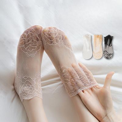 Chaussettes courtes en dentelle pour femmes, été, ultra fines, transparentes, antidérapantes