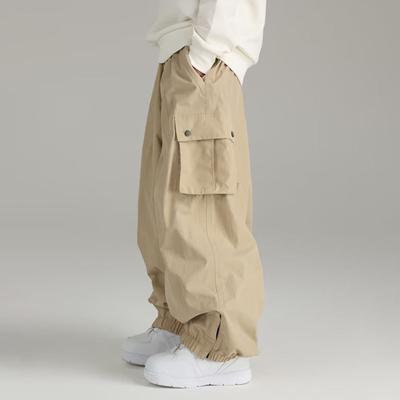 Heren Broek met Meerdere Zakken Elastische Taille Enkelband Oversized Vintage Cargobroek