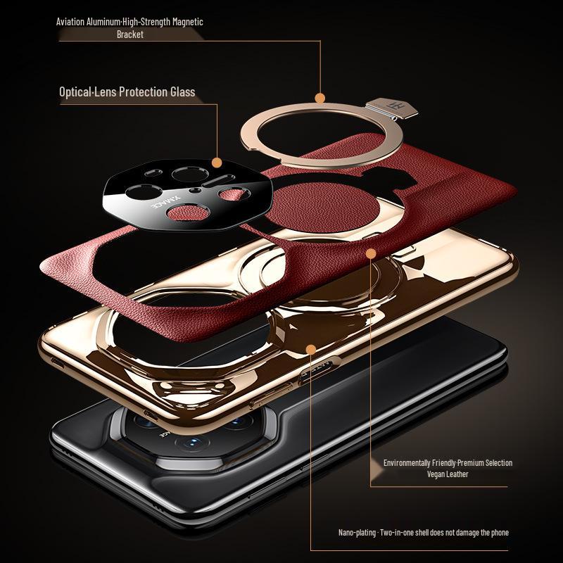 Kožené pouzdro na telefon Huawei Mate70 RS: Magnetický stojánek, Ochranný, Kompatibilní s 60RS Porsche Design