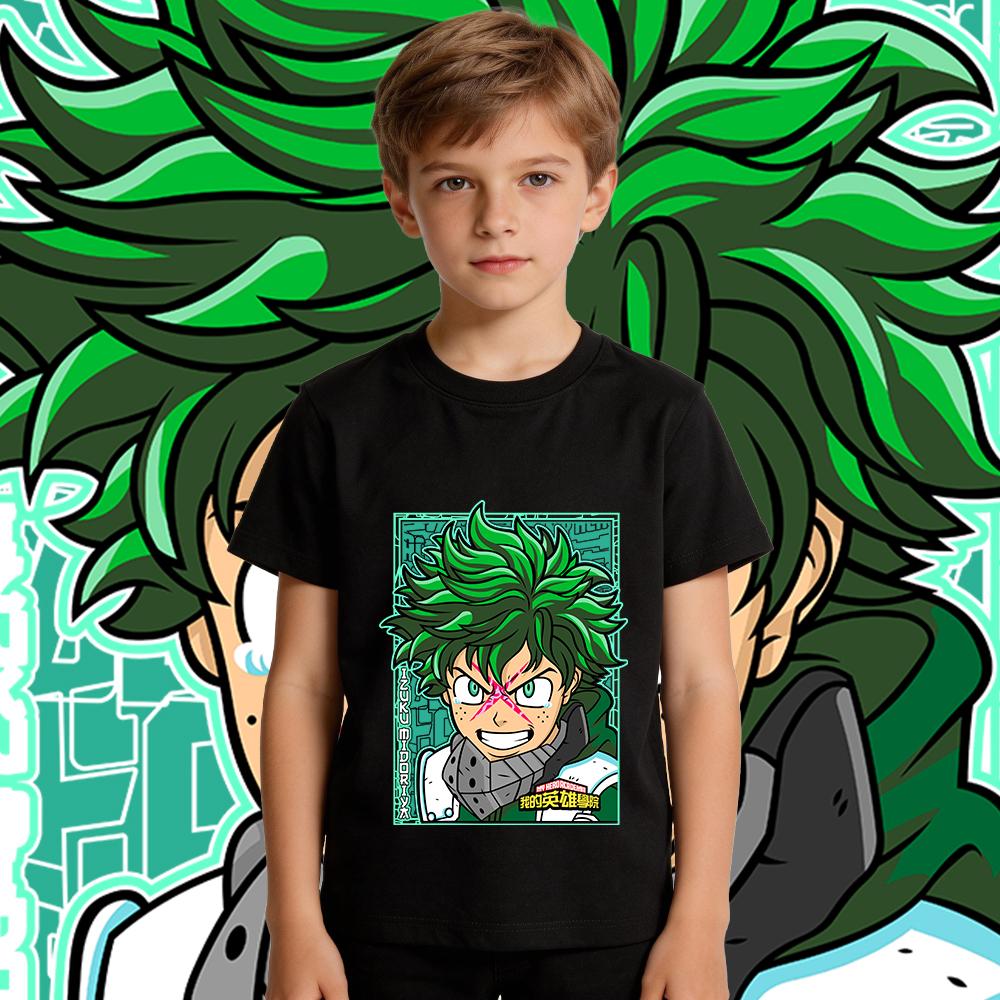 Boys Girls My Hero Academia Midoriya Anime Print Cotton T Shirt Kids Casual Wear Soft Breathable Short Sleeve