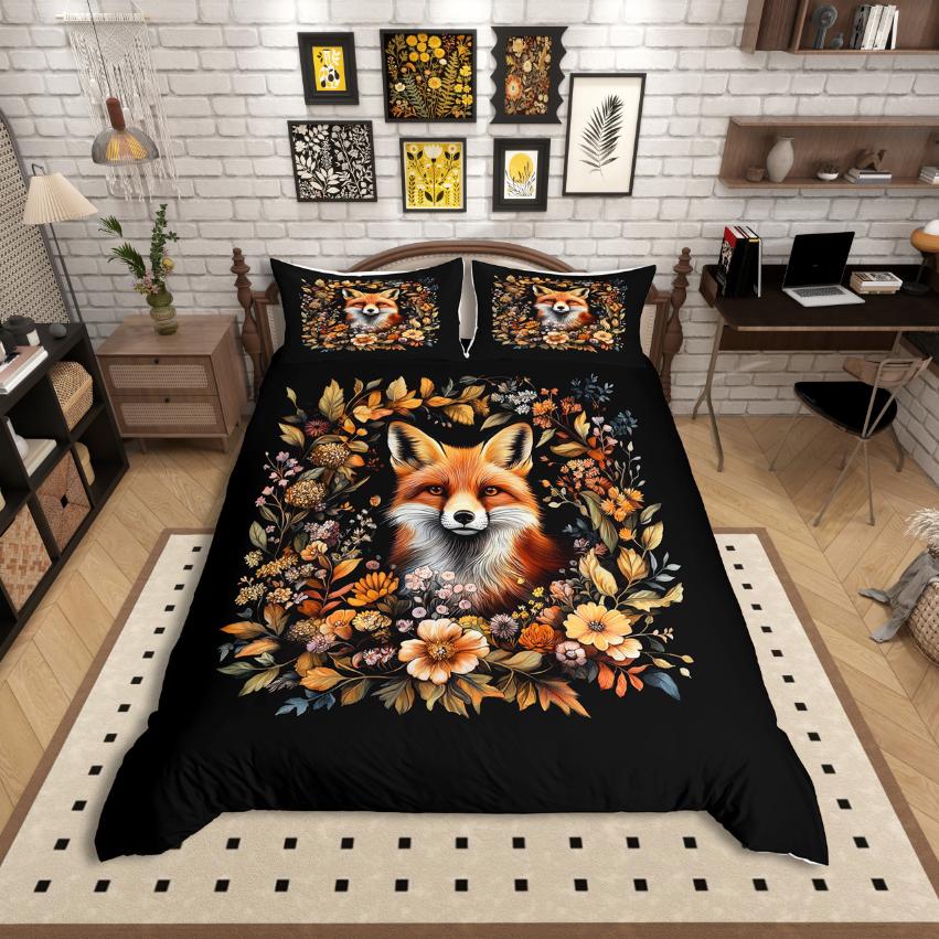 Homewish Cartoon Cat Duvet Cover SetColorful Flower Floral Comforter Cover SetBlack Kitten Bed Set For Girls Kids