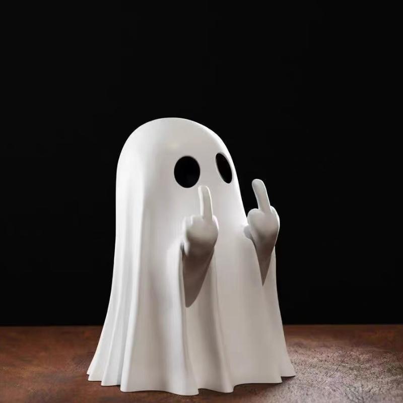 Mini Cat Ghost Ornament Cute Halloween Desktop Decor Spooky Gift For Girlfriend Home Office Collectible Figurine Home Decor