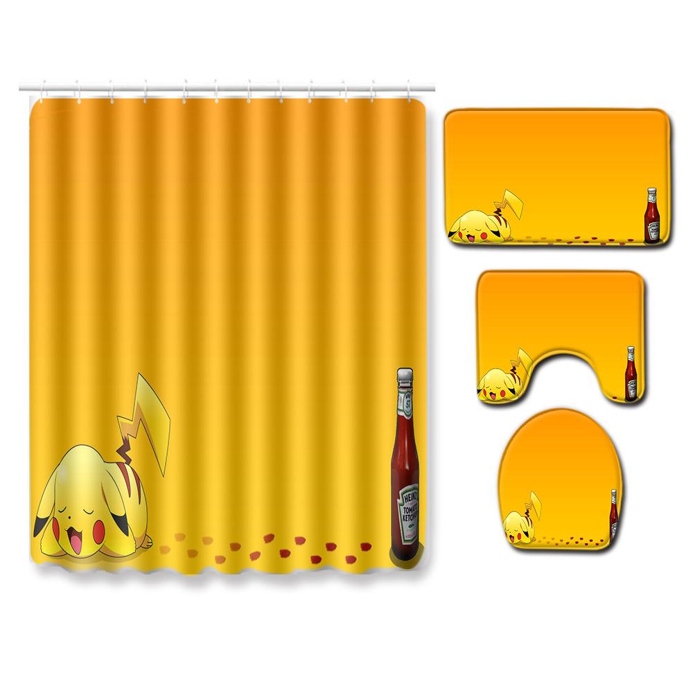 Stylish And Simple Shower Curtain Floor Mat Four-Piece Set Bathroom Toilet Carpet Shower Room Mat Foot Mat