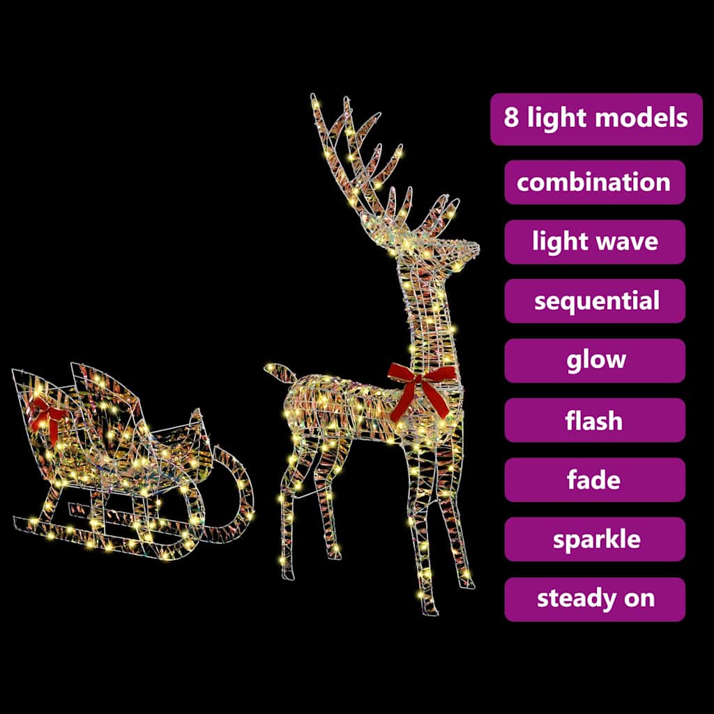 Reindeer Pulled Sled Warm White 70 X 26 X 129 Cm PET