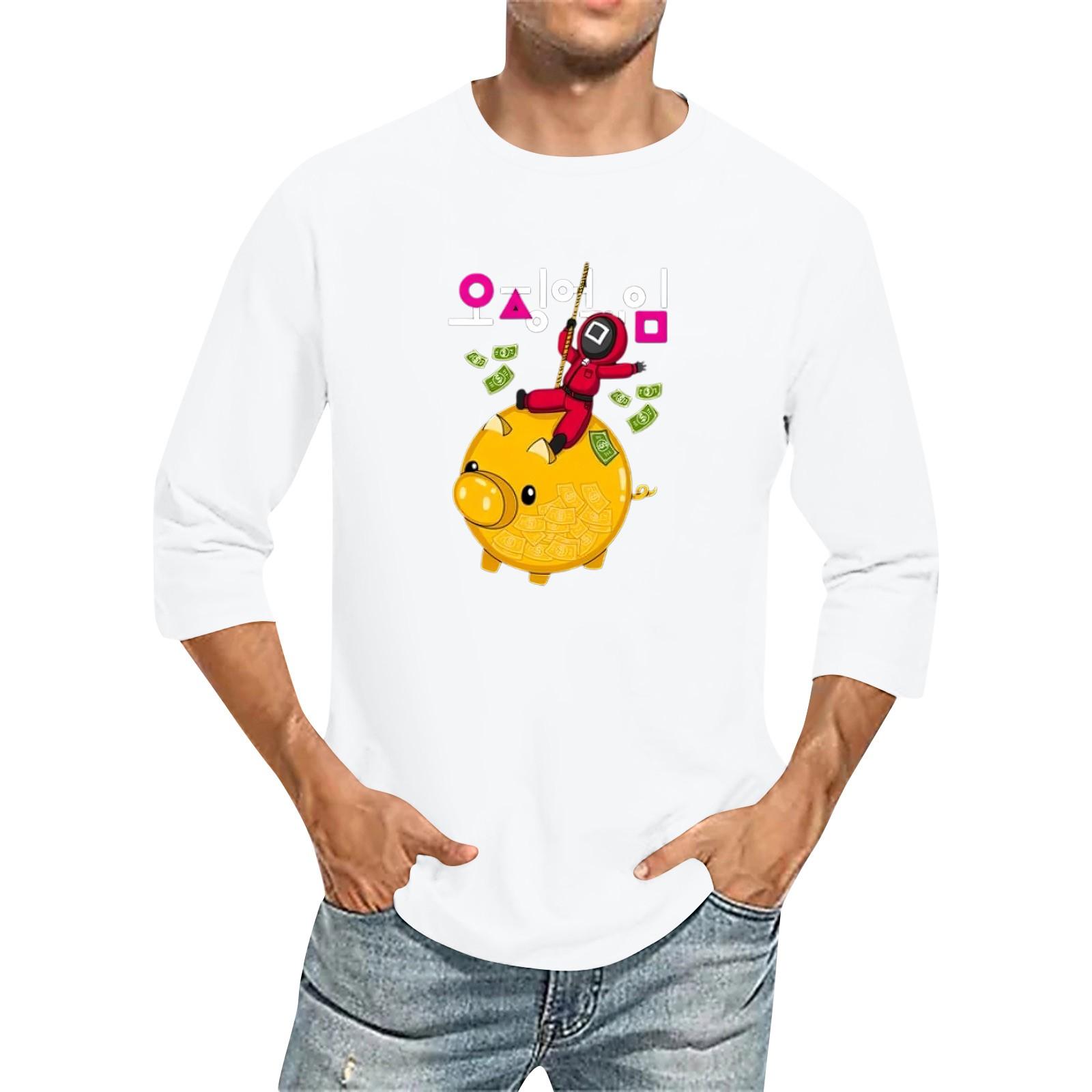 

Men s Fashion Casual Seven-Point Sleeve Print Round Neck Top XL білий