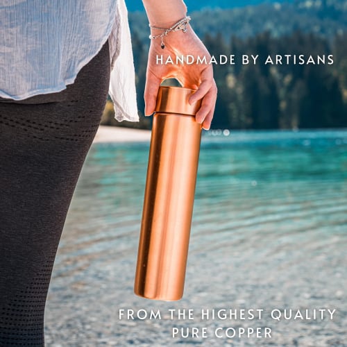 Kosdeg Copper Water Bottle - 34 Oz Vintage Modern Design - Drink from an Ayurvedic Pure Copper Vessel - Drink More Water, Reduce Sugar Intake, and Enj