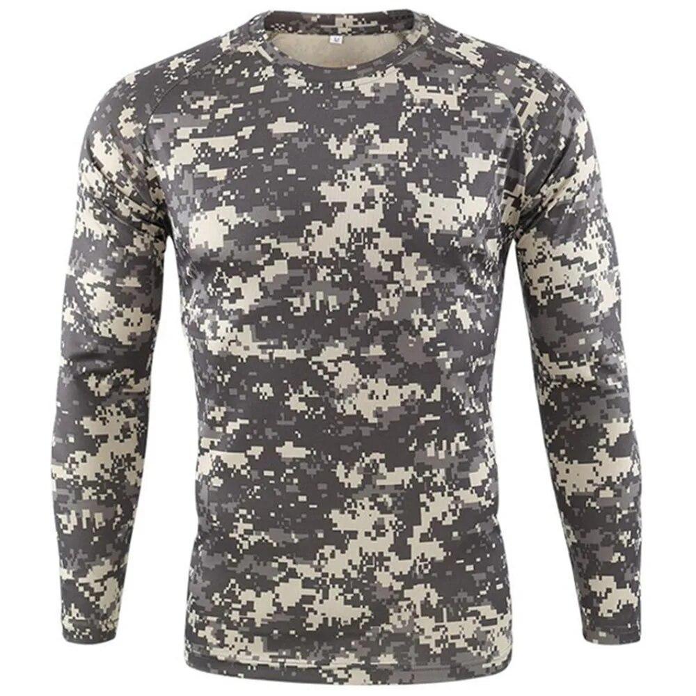 Langarm-Camouflage-T-Shirt im Freien, schnell trocknend, Wandern, militärische taktische T-Shirts, Herren-Jagd- und Camping-Shirts, Markenkleidung