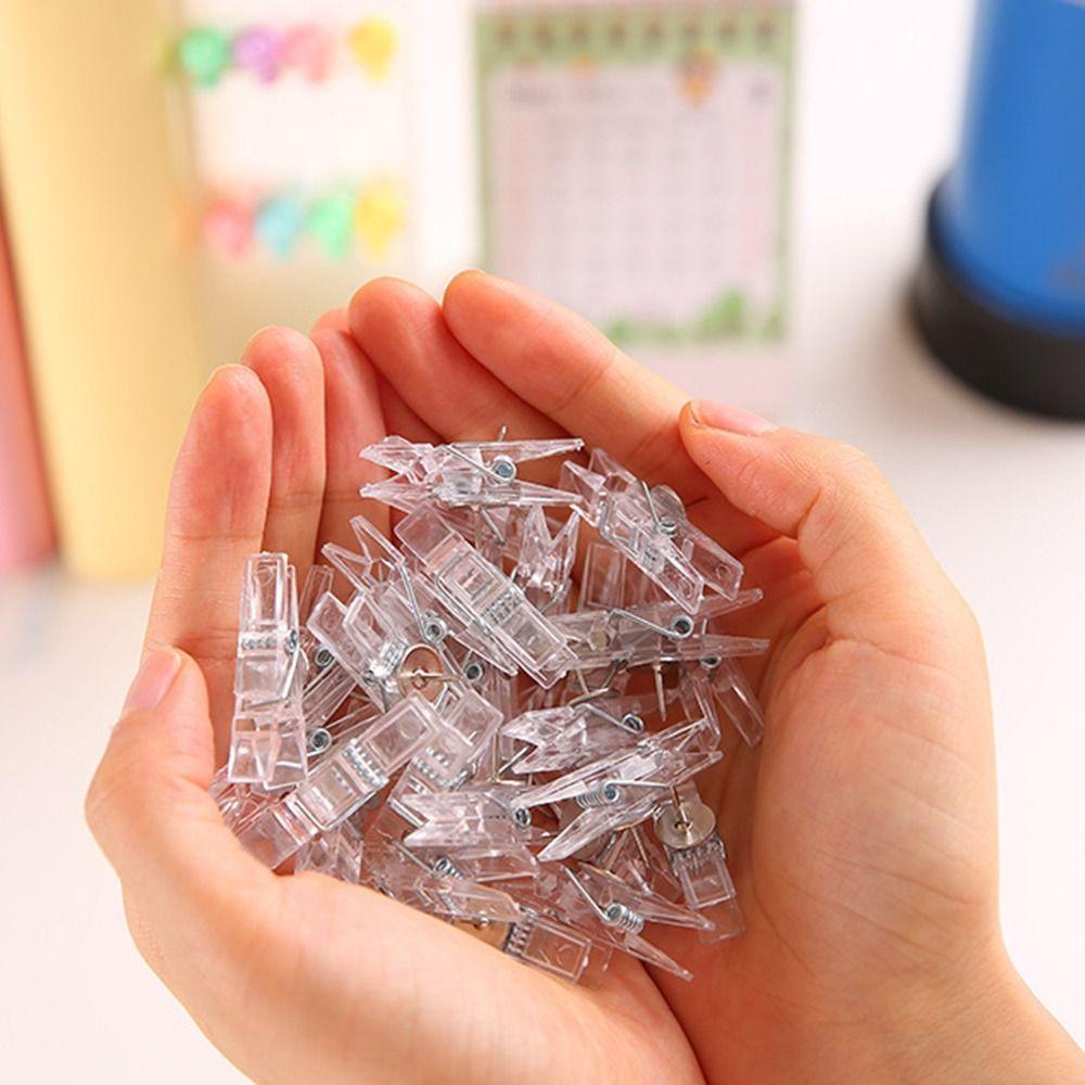 20Pcs/Box Creative Transparent Clip Push Pins Mini Pushpins with Clips Thumb Tacks Photo Wall Decor