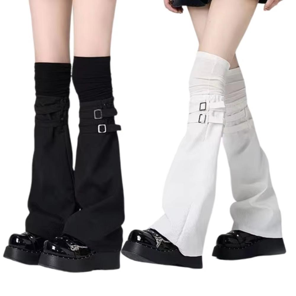 Y2K Kniehohe Socken Leder Schnalle Harajuku Socken Mode Beinwärmer Damen Mädchen