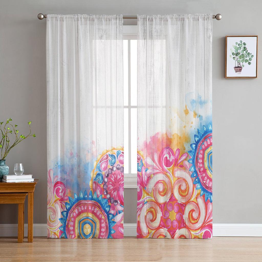 Bohemian Mandala Pattern Sheer Curtains for Living Room Modern Voile Curtain Bedroom Tulle Curtains Window Drapes Decor
