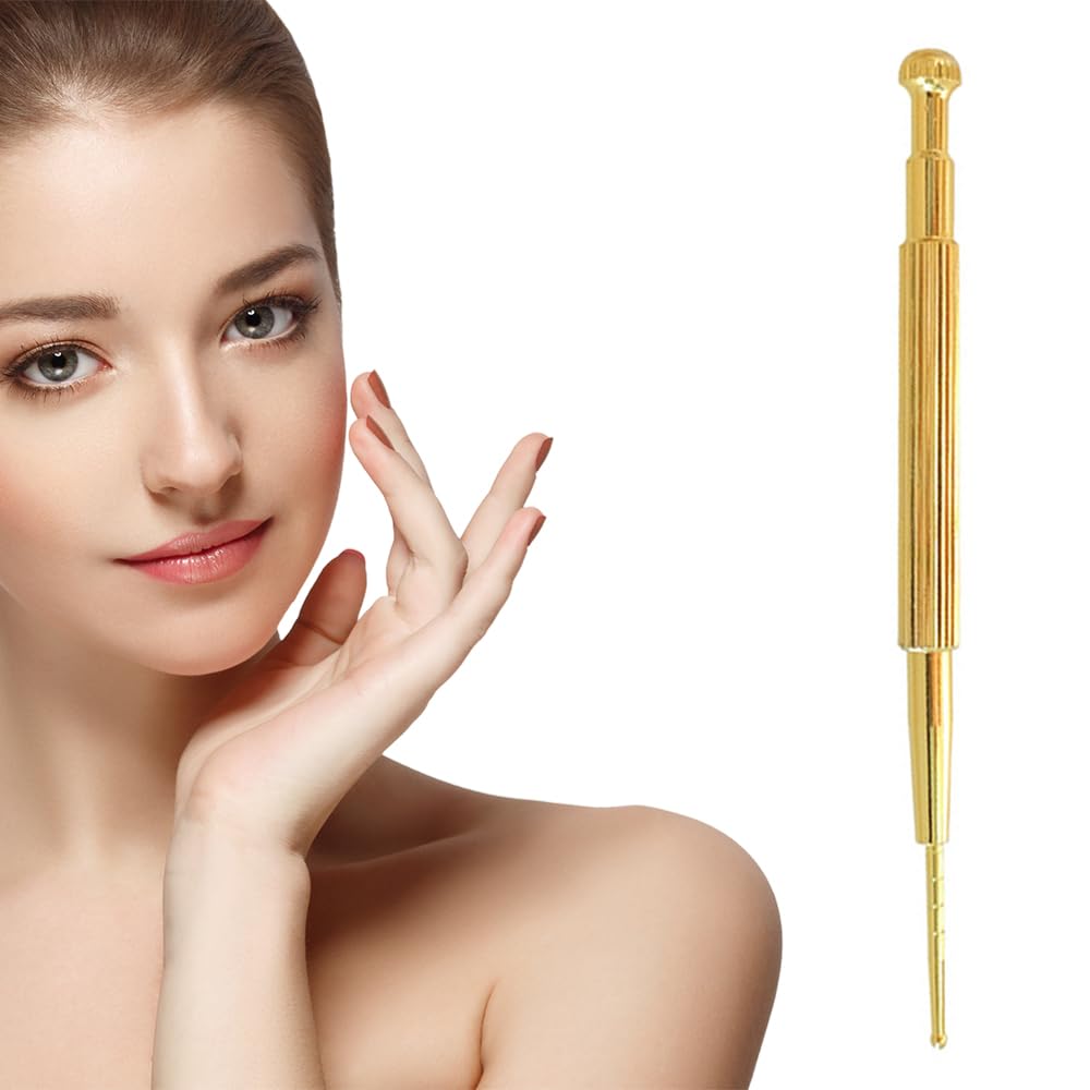brass ear acupressure stick for acupressure and perfect for facial massage and rounded Spring-loaded, positioning, pointing. 13cm, tip, extendable.