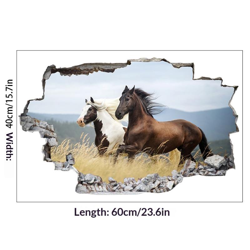 Plakat ze zwierzętami Dziura w ścianie Sztuka Biegnący Dobry Koń Winyl Naklejki Muralowe Do Salonu