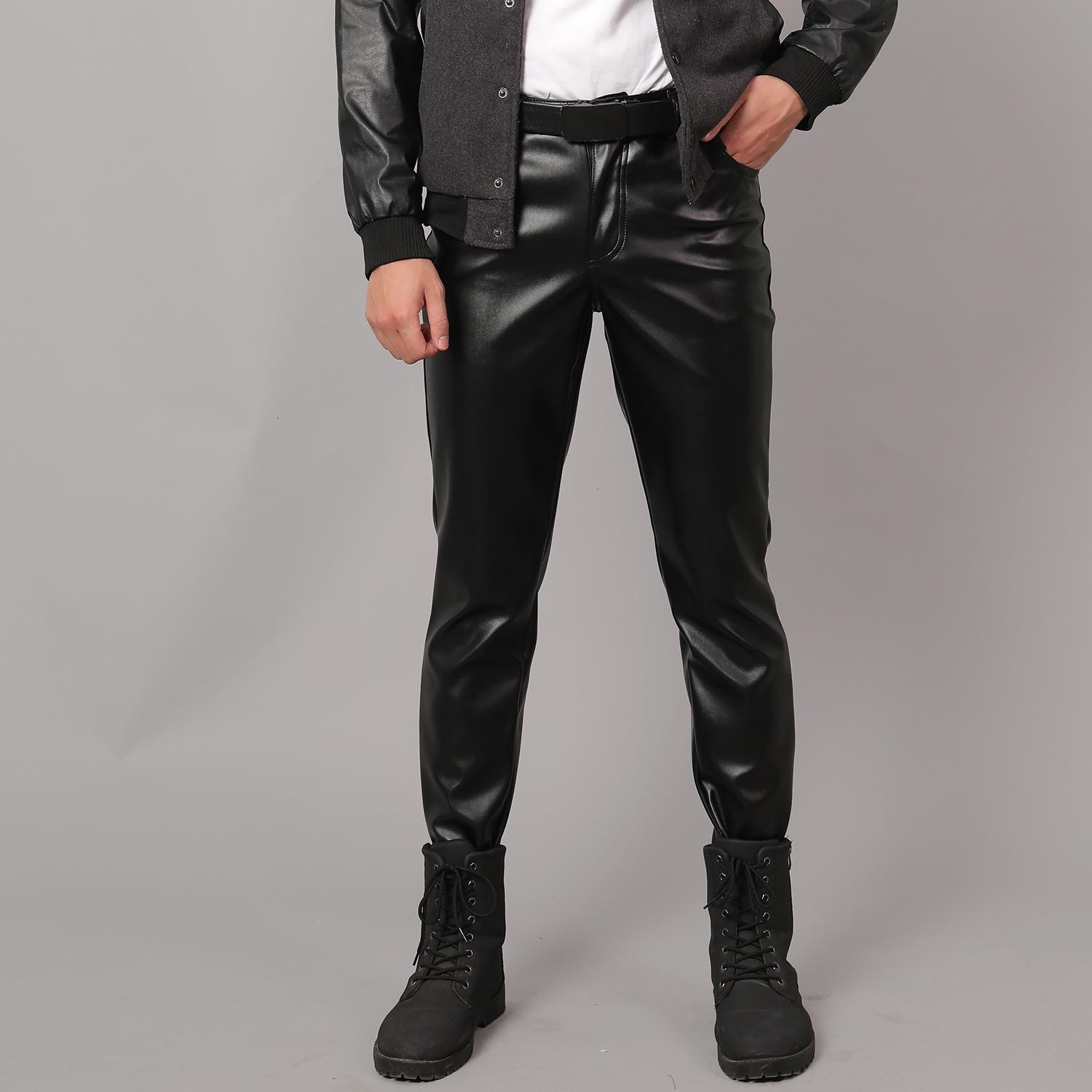 

European & American Punk Plus Size Men s Low-Waist Leather Pants - Trendy, Elastic Fit for Youthful Style Size 36 (29-inch waist)