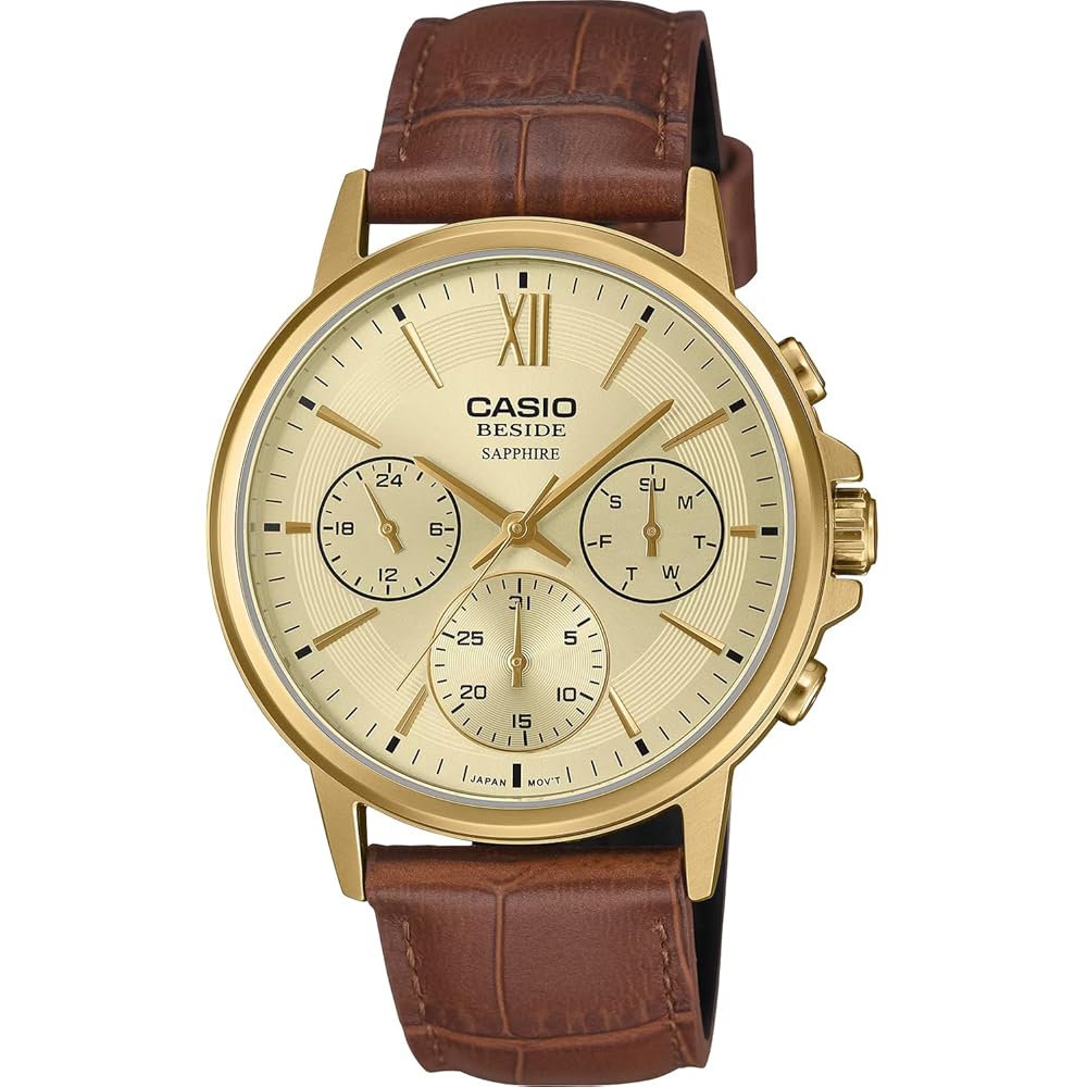 

[Casio] CASIO BESIDE Quartz Men s Watch Sapphire Glass BMS-300GL-5AV Brown Leather Band Multi-axi...