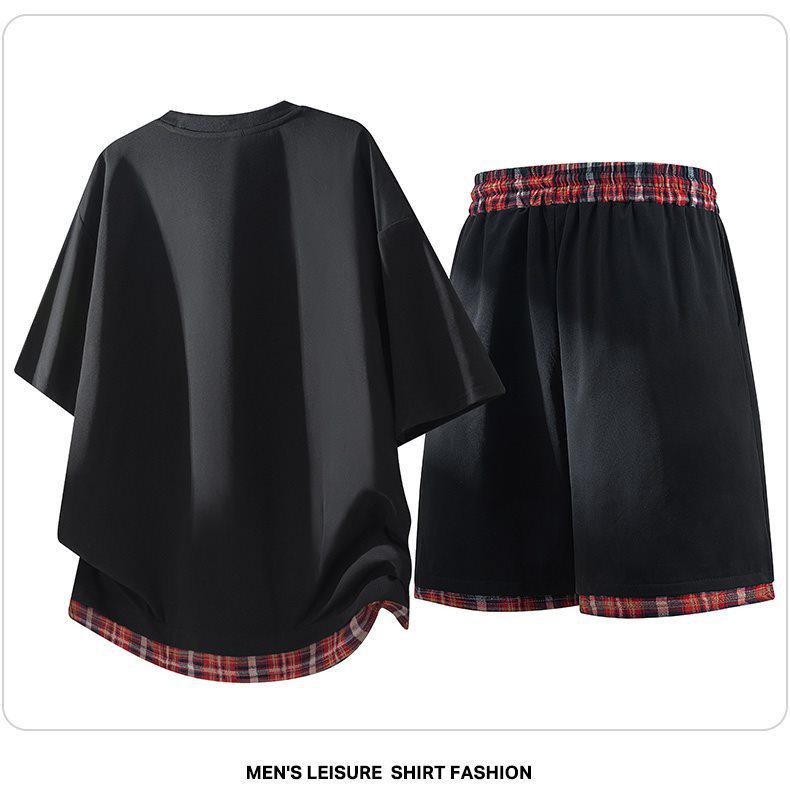 Men's High-End Trendy Color-Block Breathable Casual Two-Piece Set