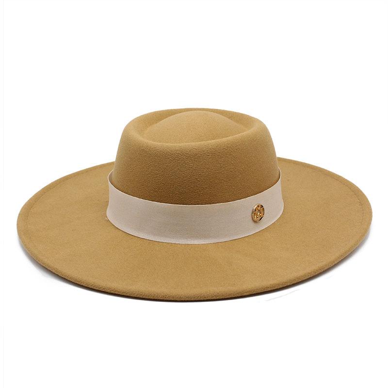Solid Color Wool 9.5Cm Brim Mark Men'S And Women'S Warm Outdoor Oval Hoop Top Hat