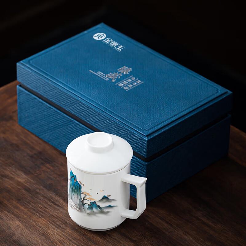 Gold Inlaid Suet Jade Porcelain Teacup Set