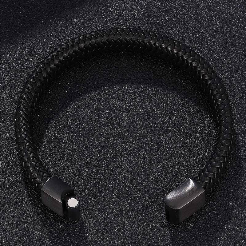 Punk Armbånd Menn Flettet Lærarmbånd Svart Stålspenne Armbånd Mote Armbånd Pulsera Hombre