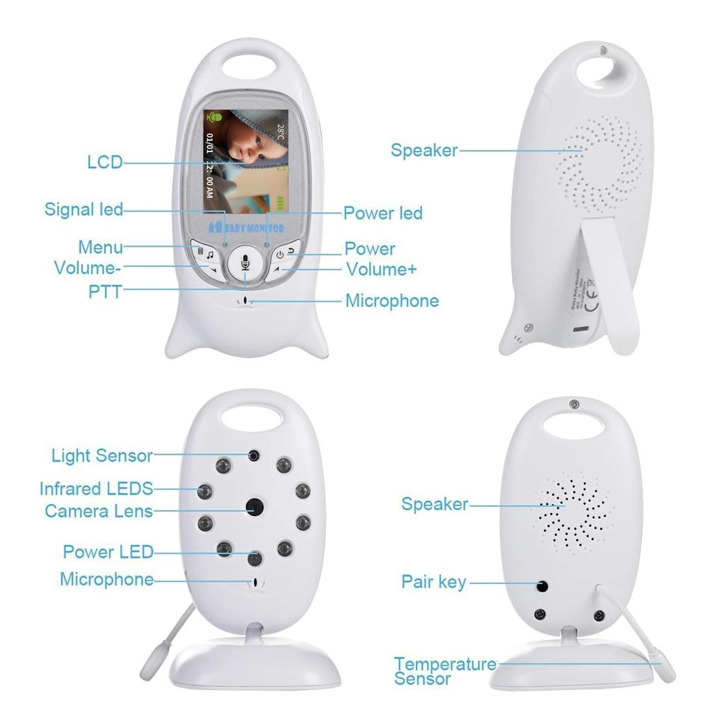 Wireless Video Color Baby Monitor with Camera Baby Nanny Security Camera Night Vision Temperature Monitoring VB601