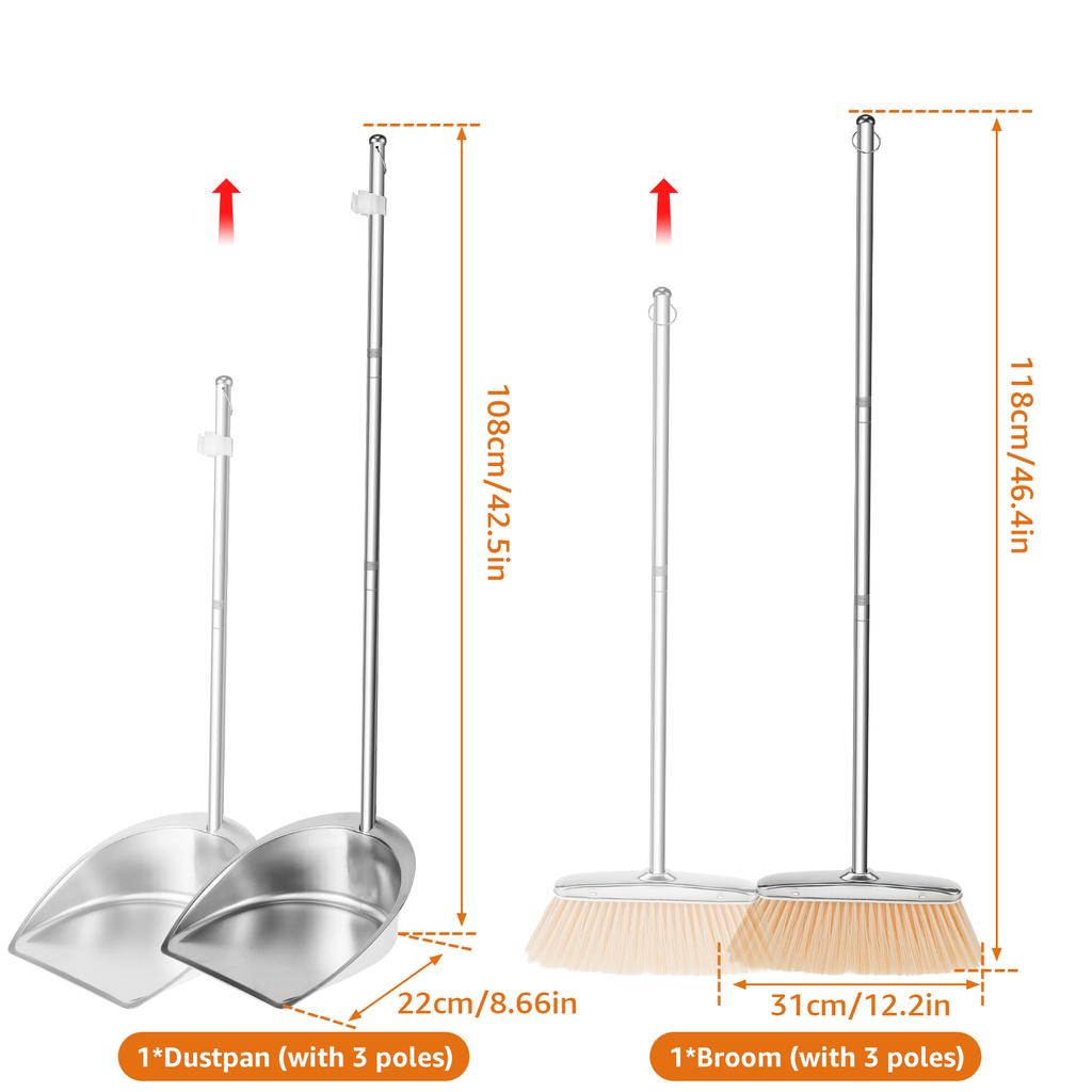 Brooms and Dustpans Set Cleaning Tools Sweeper Wiper for Floors Home Accessories Stainless Steel Dustpan Combo Sweeper Dustpan