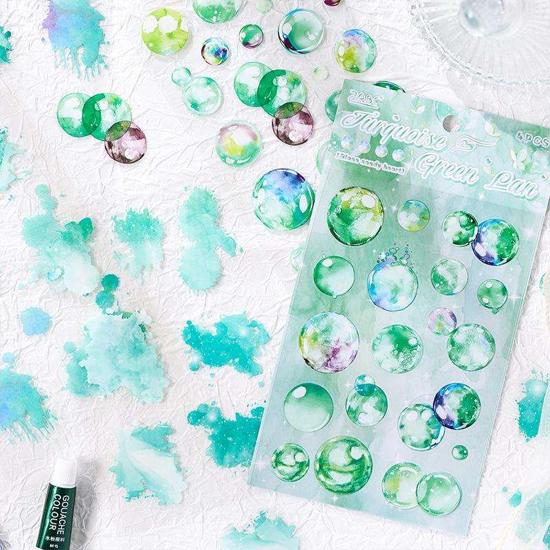 1pack/4Pcs  Colorful Watercolor Bubble Flat Stickers Dreamy Colors Easy Cut Journal Collage Supplies