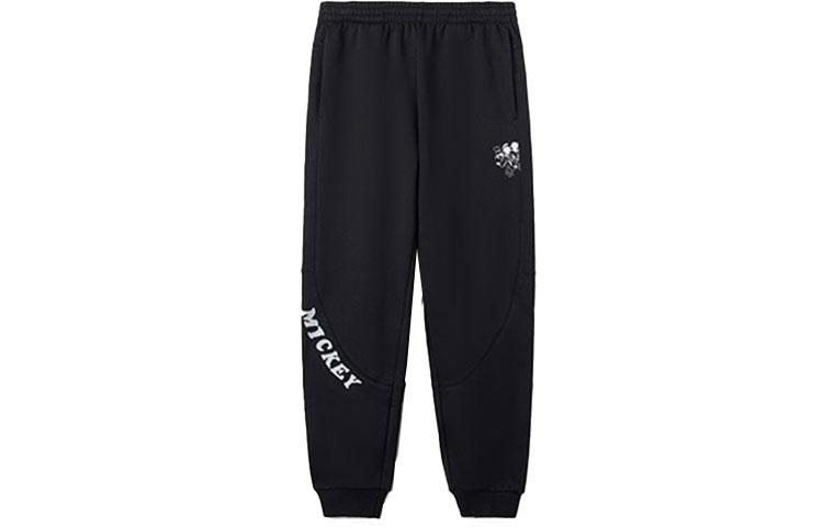 Li Ning Disney Collaboration Logo Solid Color Fleece Lined Cuffed Sweatpants Knitted Sweatpants Men s Black AKLR681-2 M