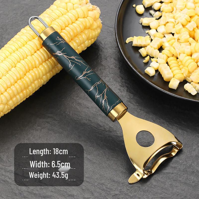 OJW 2-in-1 Thickened Stainless Steel Corn Peeler with Hanging Hook, Titanium Gold (2-Pack)