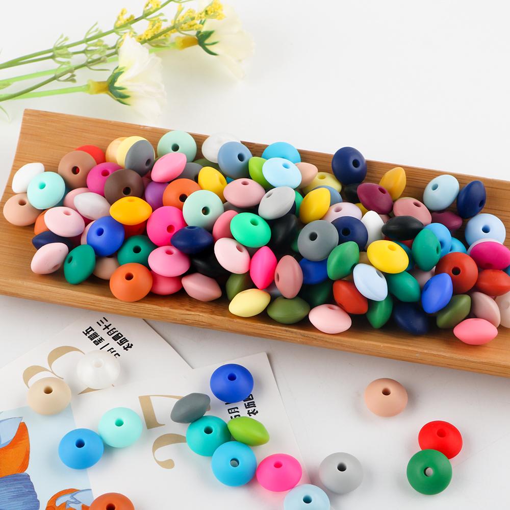 New 50pcs/lot Silicone Lentil Silicone Beads 12mm Jewelry Making Lentil Beads DIY Necklace Bracelets Jewelry Accessories