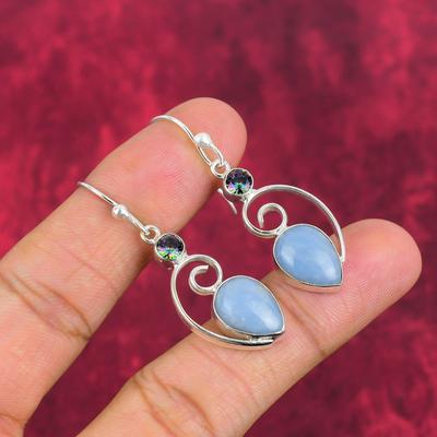 Angelite, Mystic Topaz Earrings Gemstone Jewelry, 925 Solid Sterling Silver Earrings, Gift For Women Handmade Earrings
