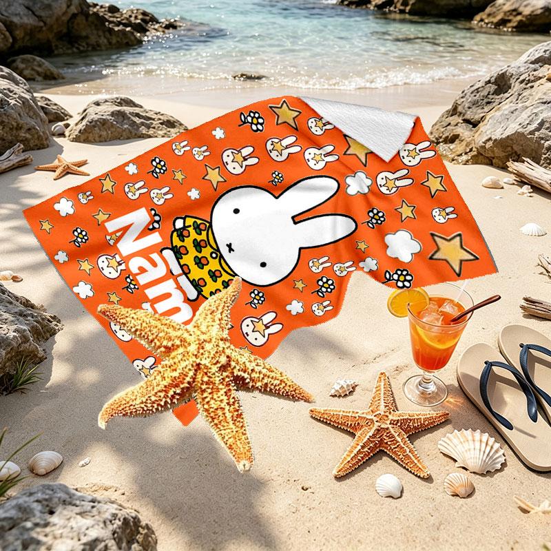 Custom Name Personalized Miffy Print Beach Towel, for Trip Camping Beach Party Home Decor, Birthday Gift for Family & Friends