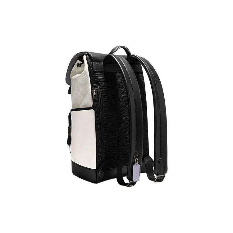 New COACH Track Cow Leather With Fabric With PVC Backpack Large Men's White & Black CJ653-QBCAH