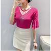 Summer New Women's Flare Sleeve T-shirt O-Neck Luxury Diamonds Tops High Quality Girl Shiny Mesh Tees