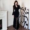 Purple V-neck Lace Dress for Women's Autumn and Winter Tight Figure Long Dress, Socialite Style Sexy Hip Wrap Fishtail Dress