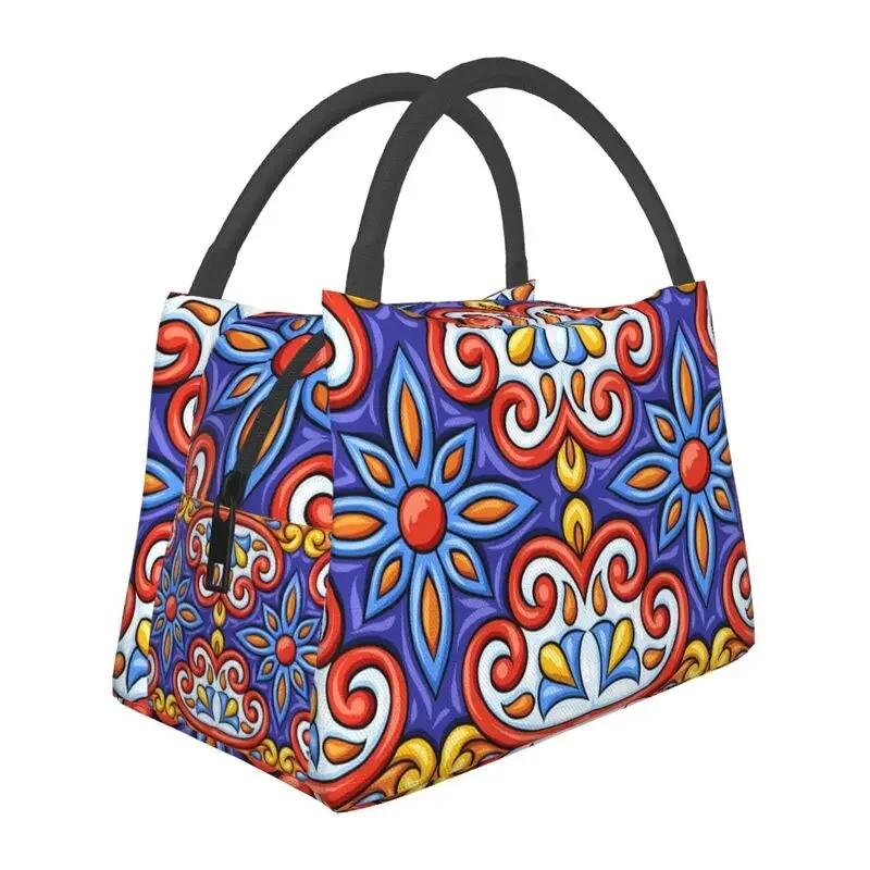 Mexican Talavera Flower Resuable Lunch Box Women Leakproof Cooler Thermal Food Insulated Lunch Bag Office Work Pinic Container