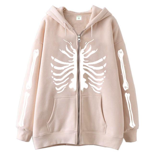 2022 Cross-border Gothic Zipper Sweater Skull Skeleton Printed Cardigan Jacket European and American Street Tide Large Size Hoodie