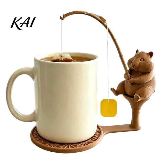 Whimsical Garden Decor Fishing Friends Tea Bag Holder, Cute Resin Teabag String Keeper, Animal Decorative Rest Decor, Fun Kitchen Counter Accessory,