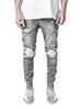 Trendy Men's European Stretch Motorcycle Black Ripped Denim Jeans