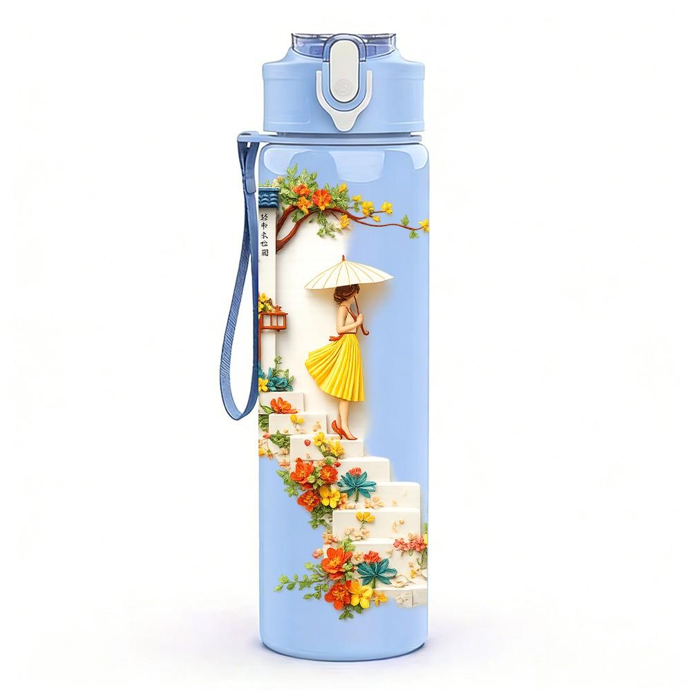 1PC Lady Leg Floral High Heel Art Print 750ml Color Plastic Sports Water Bottle Leakproof Flip Straw Lid Suitable for Sports Office Home Use