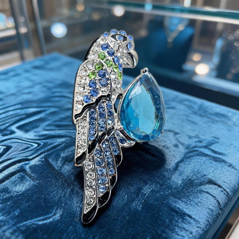 Shiny Rhinestone Inlaid Parrot Brooch Elegant Crystal Animal Decor for Women Coat Suit Party Jewelry Accessory
