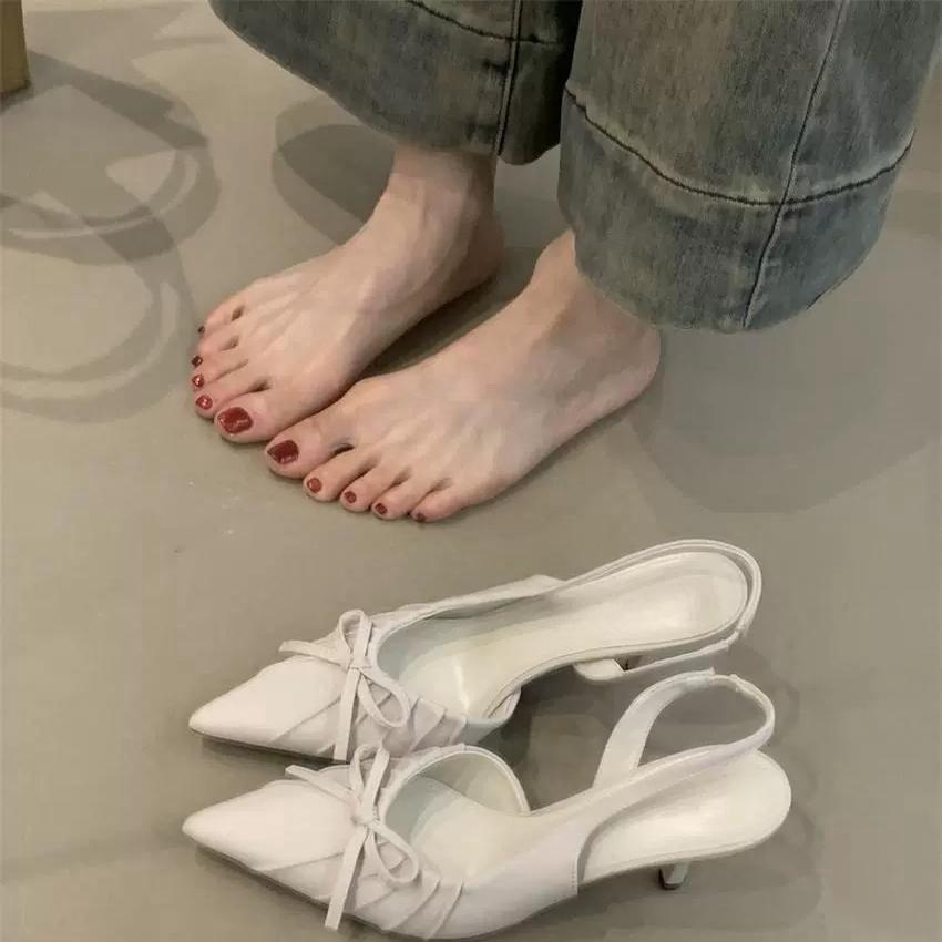 Niche temperament socialite Baotou high-heeled sandals women 2025 new pointed pleated shallow single shoes women