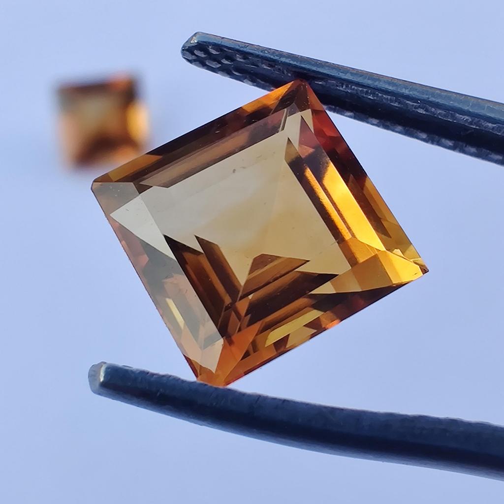 2 Pieces Square Cut Natural Citrine Gemstone, 7x4 MM Size Stones, 3.40 Carat Citrine Gemstone.