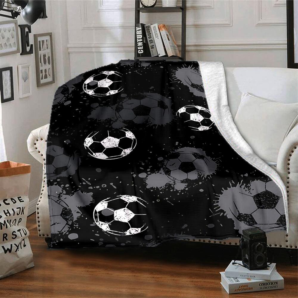 1pc Soccer Balls Blanket, Lightweight Flannel Throw Blanket for Sofa, Bed, Travel, Camping, Living Room, Office, Couch055