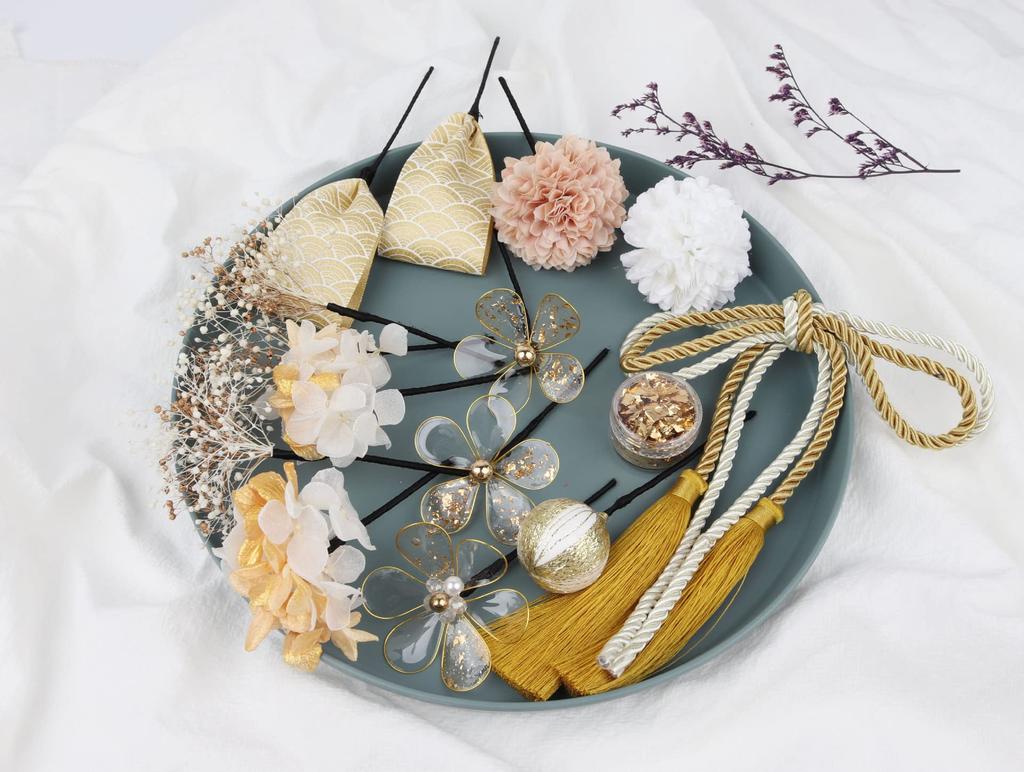 Hårtørket hår gull blonder populært hår konfirmasjonen japansk all hode bevart tørket kunstig skjelett fletter ornamenter, blomster, tilbehør,