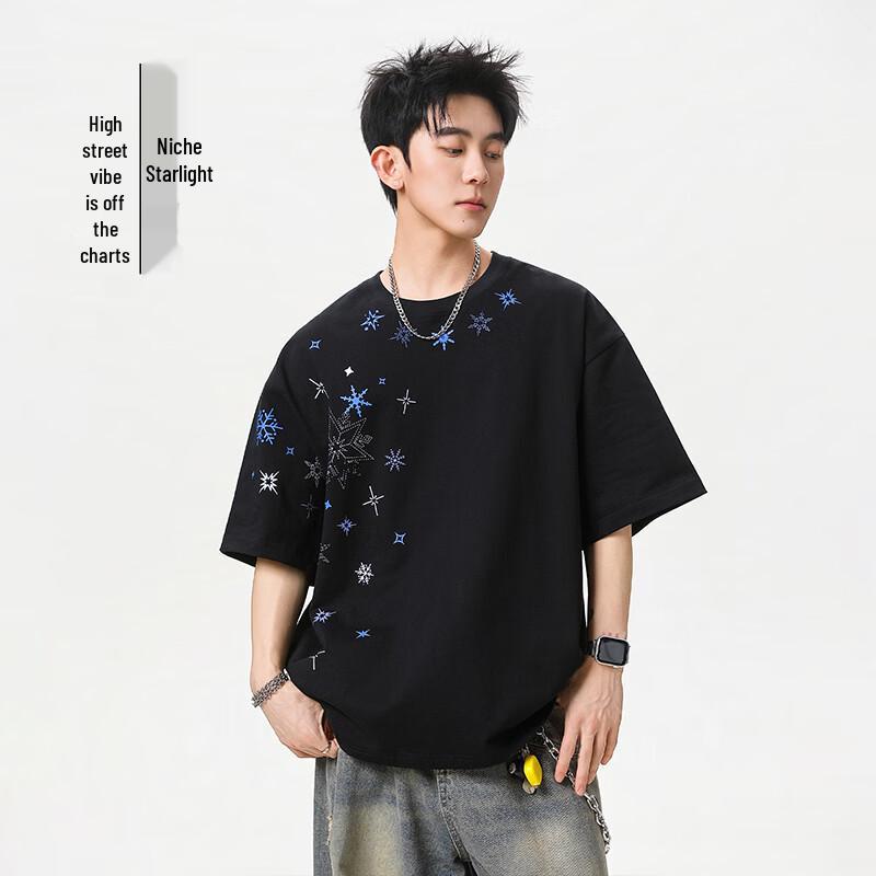 VUUG Korean Style Snowflake Print Short Sleeve T-Shirt 3XL