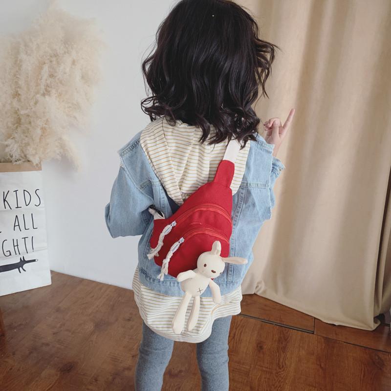 Adorable Cartoon Rabbit Waist Bag For Kids Stylish Trendy Canvas Crossbody Bag