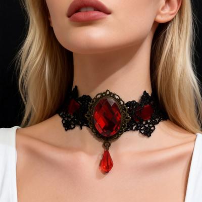 Velvet Chain Vintage Gemstone Necklace Pendant Chocker Necklace Earrings Party Fashion Jewelry Gift